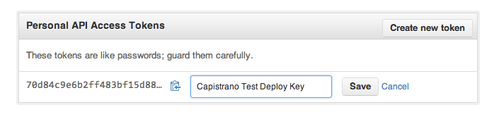 Github Personal API Token Page